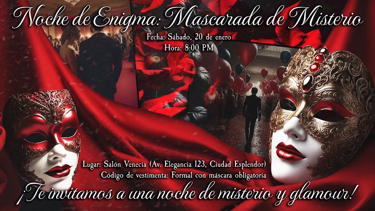 Invitación elegante para evento de mascarada con diseño sofisticado