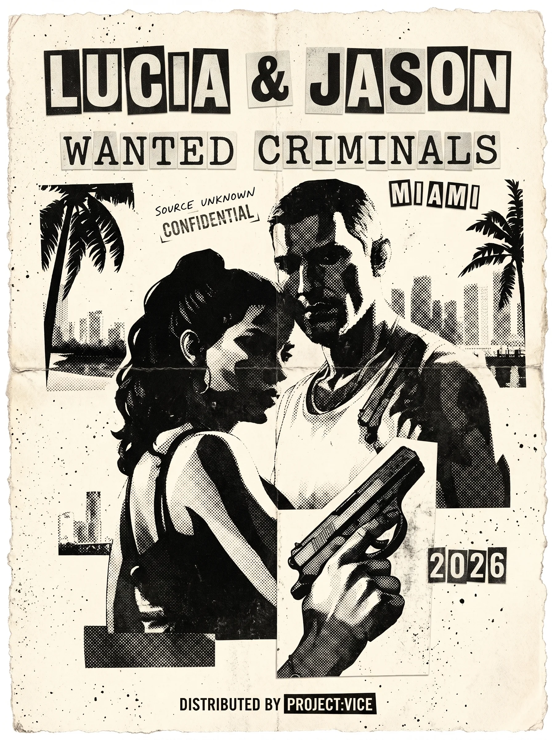 Póster ilustrado de Lucia y Jason de GTA 6