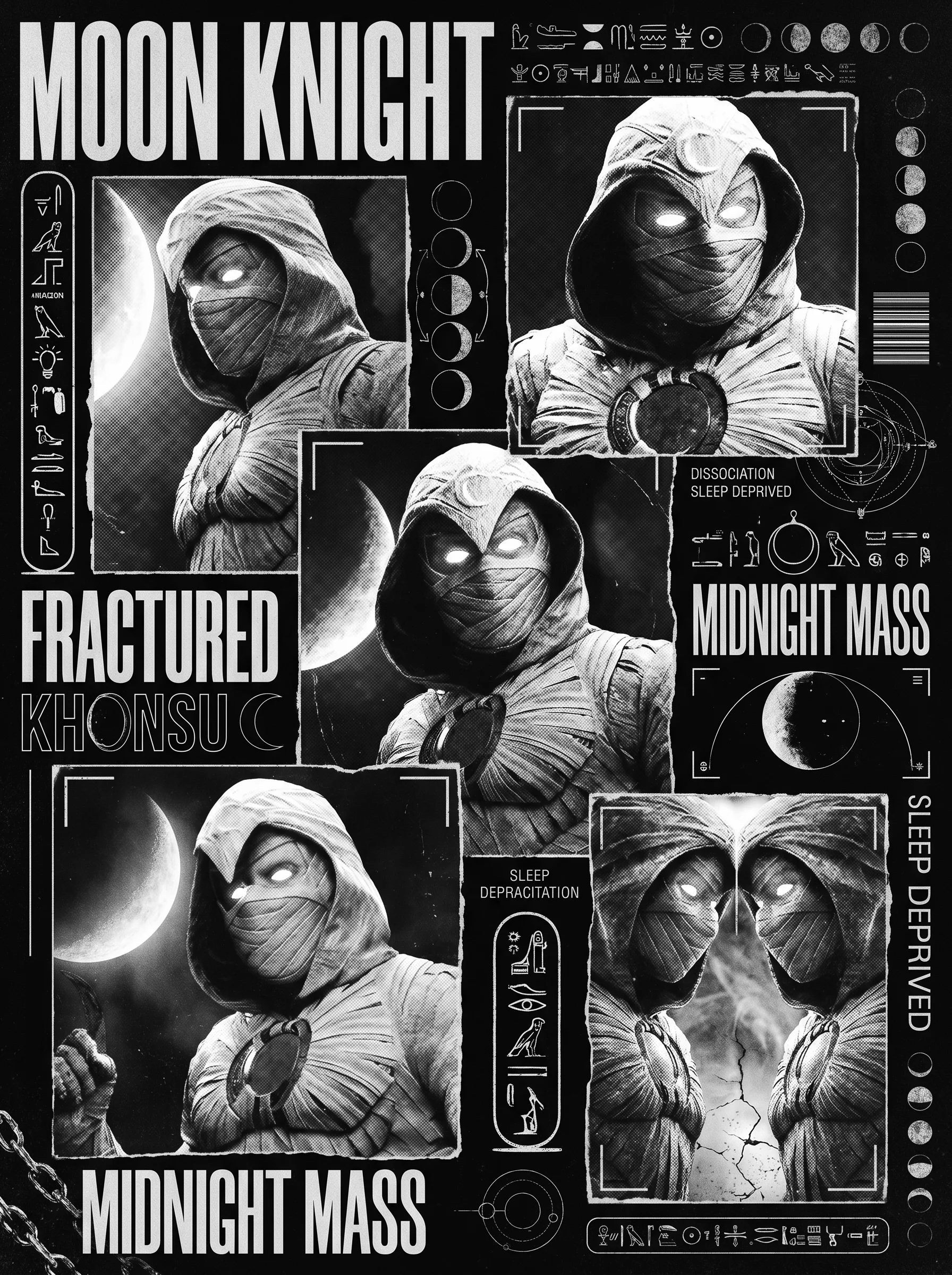 Poster ilustrado de Moon Knight con diseño nocturno y místico
