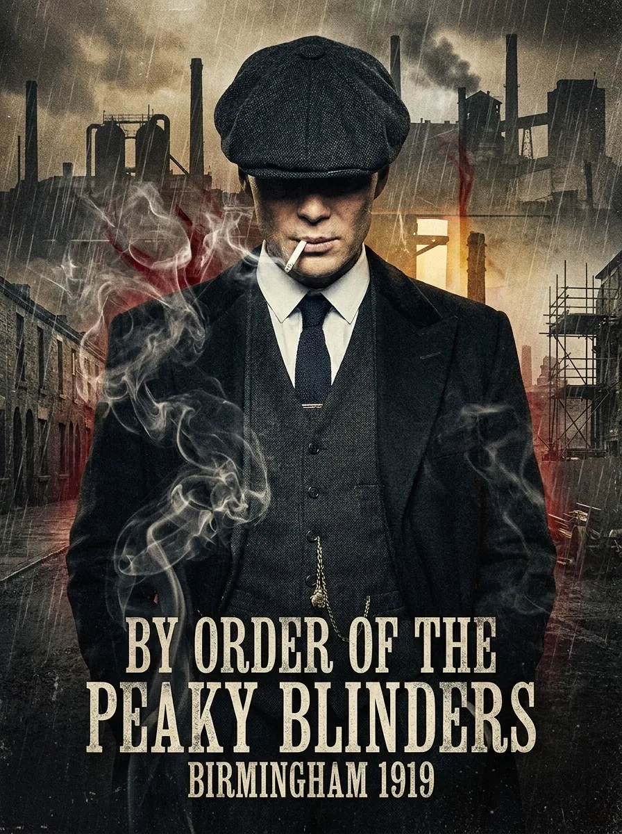 Poster ilustrado de Peaky Blinders con estilo vintage y elegante