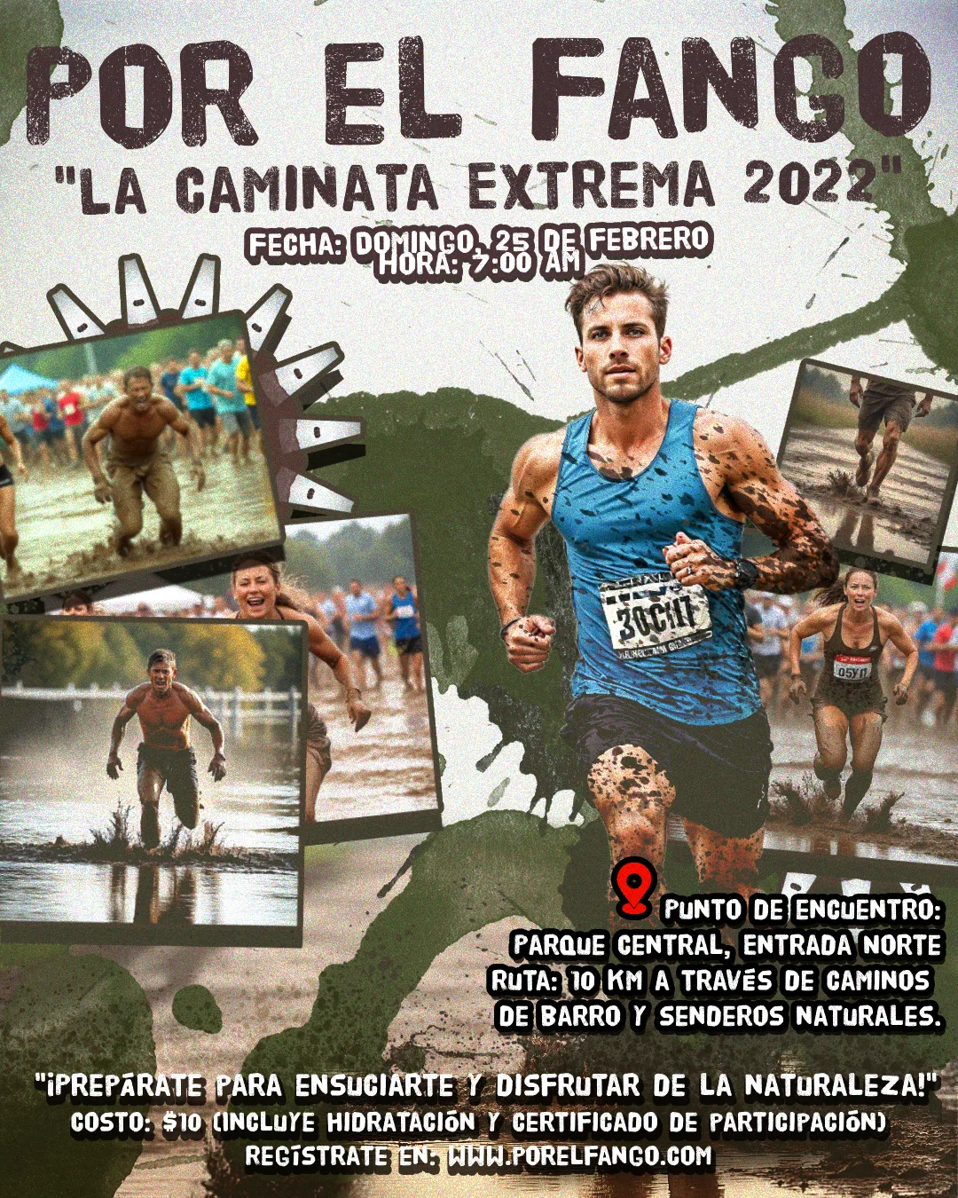 Poster promocional de evento Por El Fango con diseño rudo