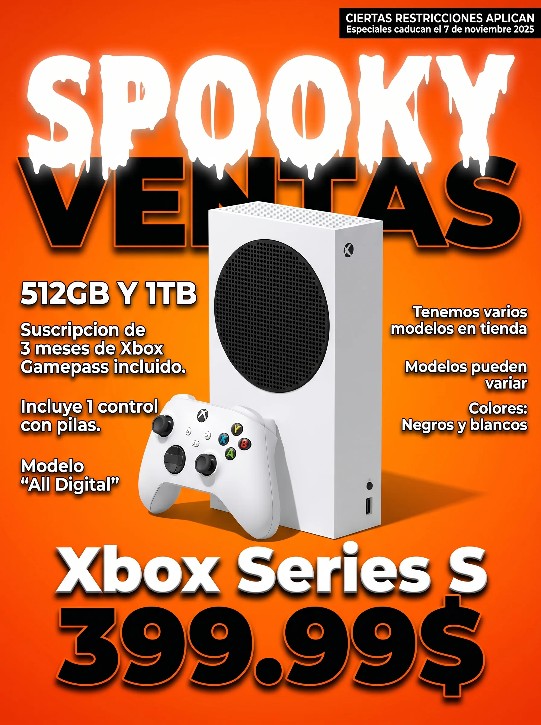 Poster de ventas con temática spooky y diseño llamativo